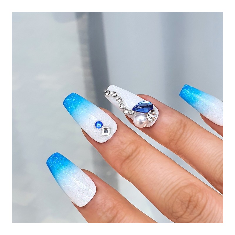 Blue Pearl Handmade Nail Tips - Ballerina M / 블루