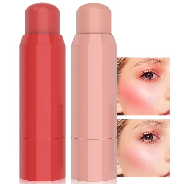 3-in-1 Cheek Blush & Lip Tint & Eyeshadow, Creamy Blush Stick for Cheeks & Lips, Buildable, Lightweight Moisturising Formula, Easy to Use, Stay All Day (Pack of 2-03+06)