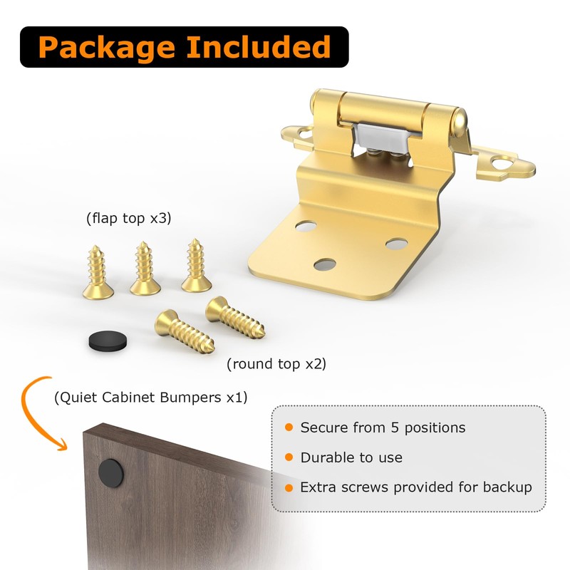 Chibery 10 Pack 3/8 inch Inset Gold Cabinet Hinges, Semi-Concealed