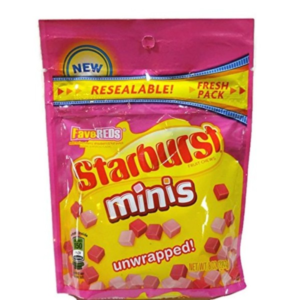 Starburst, Mini Fruit Chews, FaveReds, Unwrapped, 8-Ounce Bag (Pack of 4)