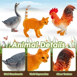 BUYGER Kids Farm Animals Toys for 3 Years Olds, Large and Mini Size Animals Figurines Set with Assemble Fence, Realistic Plastic Farmyard Toys Gifts for Kids Toddler Boys Girls