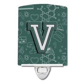 Caroline's Treasures CJ2010-VCNL Letter V Back to School Initial Ceramic Night Light Compact, UL-Certified, Ideal for Bedroom, Bathroom, Nursery, Hallway, Kitchen, 6x4x3, Multicolor