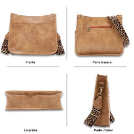 Bolsos para Dama Bandoleras Bolsa Cruzada Mujer Cartera de Mano con Correa de Guitarra de Leopardo Bolsillos Cruzado Bolso de Hombro Suave Cuero PU Monedero Ligero Impermeable (Marrón)
