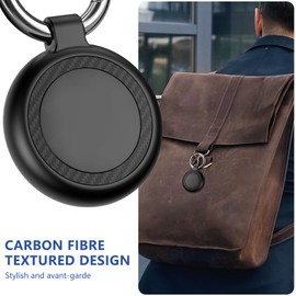 Inesore Holder for AirTag, Carbon Fibre Texture Design Case and Waterproof Keychain Holder for Air Tag, Full Scratch-Resistant with Keyring for AirTags, Pet Collar, Luggage Tag, Black