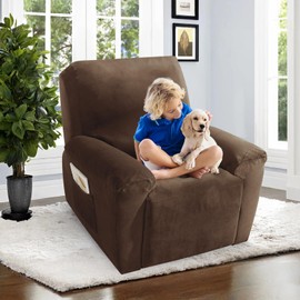 ZNSAYOTX 2026 Velvet Oversized Recliner Cover 3-Piece, Luxury Plush Recliner Chair Covers with Elastic Band & Ties Stay in Place, Stretch Reclining Slipcover for Lazy Boy Soft Washable (Dark Coffee)