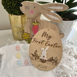 My First Easter Milestone Wooden and Engraved. Baby's First Keepsake, First Easter Plaque, Newborn Photo Prop