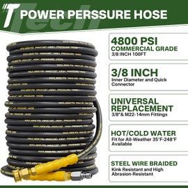 TechSweepPro 5000PSI Pressure Washer Gun and Hose Kit, 100FT Kink Resistant Steel Braided Power Washer Hose with 3/8" Swivel Quick Connector and M22 14mm Adapters Replacement/30" Extension Washer Wand