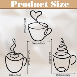 3 Pcs Coffee Cup Metal Wall Art Metal Coffee Bar Sign Hanging Coffee Cup Kitchen Wall Art Farmhouse Kitchen Restaurant Decor Coffee Bar Sign for Home Office, Black