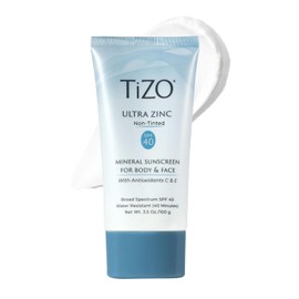 TIZO Ultra Zinc Protector solar para cuerpo y cara 100% mineral SPF40, Hidratante sin color 100g