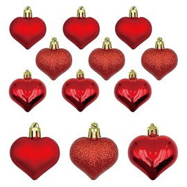 DeNatal 12 Pieces of Love Heart Ornaments, Suitable for Christmas, Valentine's Day, Wedding Anniversaries and Various Parties, Matte, Glossy, Shiny (red, Pink, Champagne) (red)