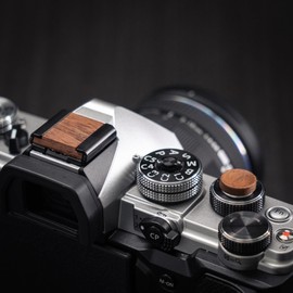 Iborrys Hot Shoe Cover + Shutter Button Sticker Set, Compatible with OM SYSTEM OM-3 OM-5 OLYMPUS Olympus PEN E-P7 Olympus Camera Premium Wood - Retro Design Artisan Handmade, with Hot Shoe Protection