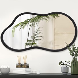 AAZZKANG Black Wall Mirror with Wood Framed Small Irregular Hanging Mirrors Modern Asymmetrical for Bedroom Living Room Entryway Bathroom Decorative 18"x10"