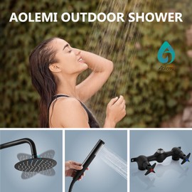 Aolemi Outdoor Shower Kit,8 Inch Rain Head and Handheld,Matte Black