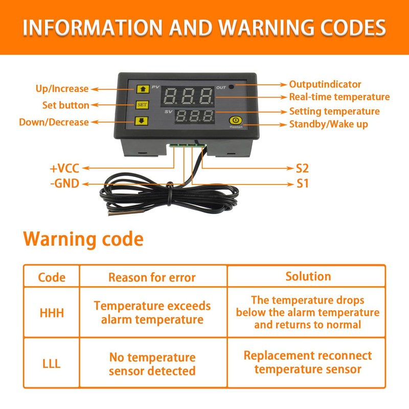 HUAREW W3230 AC 110V-220V 20A Digital Temperature Regulator, Digital Display