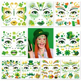 HOWAF 9pcs St Patricks Day Accessories Face Tattoos, Shamrock Face stickers Lucky Clover Leprechaun Irish Temporary Tattoos Stickers for St. Patrick's Day Decorations St Patricks Day Outfits Makeup