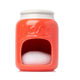 Comfify Ceramic Sponge Holder – Coral Mason Jar Sink Caddy – Farmhouse Kitchen Accessory with Free Sponge