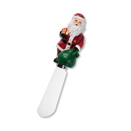 Mr. Spreader 4-Piece Santa Claus Hand Painted Resin Handle with Stainless Steel Blade Cheese Spreader, for Cheese Lover, Xmas Party, Christmas and Everyday Use
