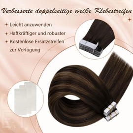 Hetto Tape-In Extensions Real Hair Balayage Brown Extensions Tape Real Hair Thick Hair Tape Extensions Real Hair Extensions Tape Real Hair Darkest Brown to Ash Brown Balayage #2/8/2 35 cm 50 g