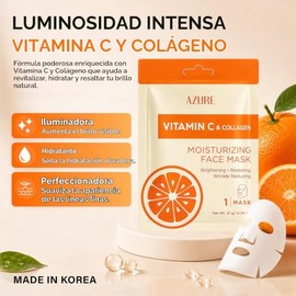 AZURE - Mascarilla facial hidratante de vitamina C y colágeno, antienvejecimiento, profundamente hidratante y reafirmante, máscara iluminadora,