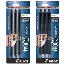 (2) Pilot Frixion Clicker Erasable Pen Black Gel ink. 3 pack Bold, 1.0 mm, 11390