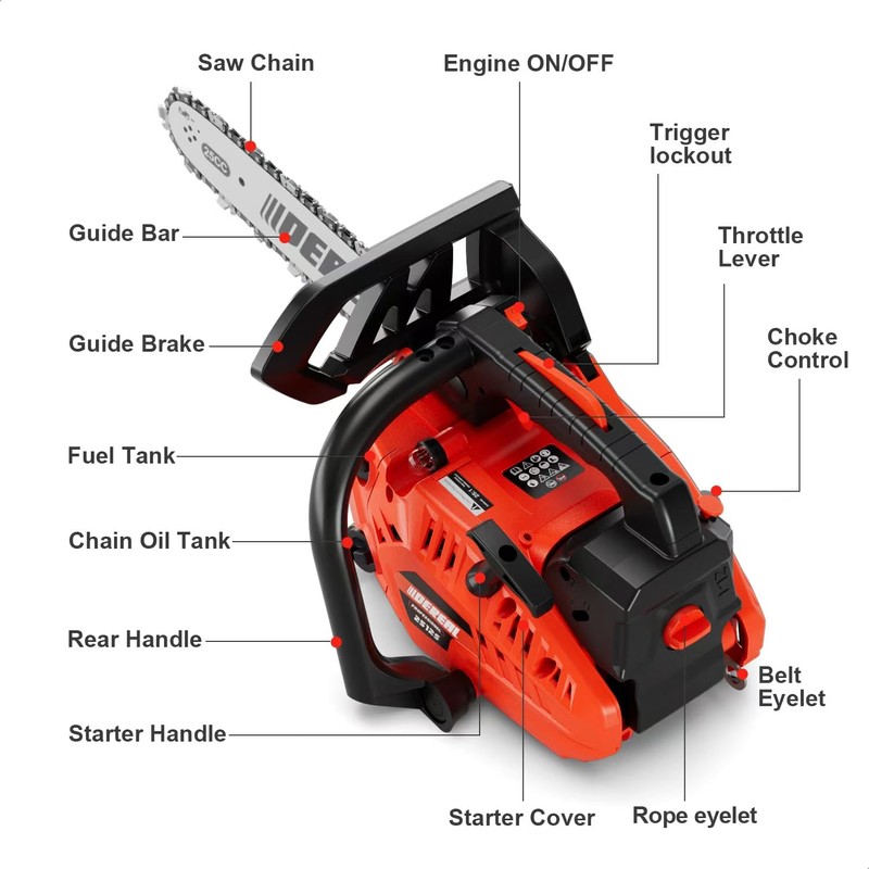 12 Inch Gas Chainsaw, 25.4CC 2-Stroke Top Handle Gas Powered