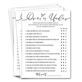 Wedding Shower Games Cards, Guess Over or Under, Bridal Shower Games 25 Guests, Engagement Party Wedding Games for Guests, Minimalist White Wedding Party Supplies - A13