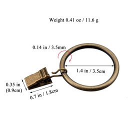 Coideal Set of 50 Antique Brass Metal Curtain Rings with Clips for Holding Heavy Curtains Rod Set and Drapes (Bronze, 1.5 inch)