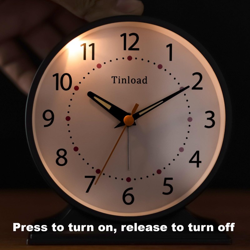 Tinload 4.5" Antique Retro Analog Alarm Clock, Small Silent Bedside