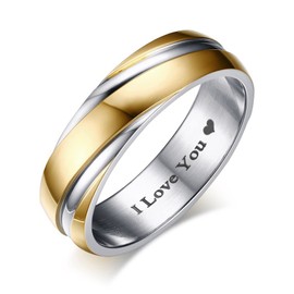 Gold Rings Women, Engagement Rings, 6MM Men Wedding Band Stainless Steel Twill Groove Promise Wedding Ring Size L 1/2