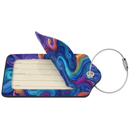 Blue and Purple Swirl Pattern 2-Pack Leather Luggage Tag Set, Travel Luggage Tags with Privacy Id Label, Stainless Steel Ring and Address Card for Men and Women Travel