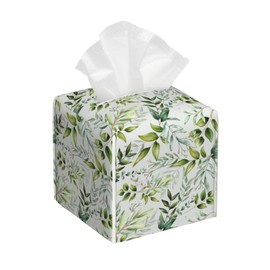 OHEGBXE Watercolor Leaves Tissue Box Cover Square, Floral Tissue Box Holder Leather Facial Paper Case Decorative Organizer Holder Dispenser Home Office Car Decor