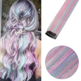 Partial wig bridge extension hair piece snap color two-tone gradient hairpiece-JFP7233, 6 pieces, pink / 부분 가발 브릿지 붙임머리 헤어 피스 똑딱이 컬러 투톤 그라데이션 헤어피스-JFP7233, 6개, 핑크