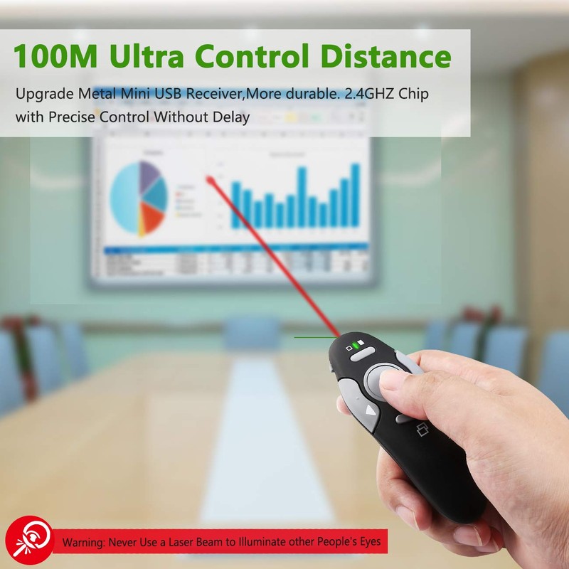 Presentation Clicker Remote Laser Pointer - Wireless USB Presenter -
