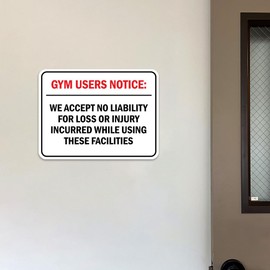 Classic Framed Plus Gym Users Notice: We Accept No Liability For Loss or Injury Incurred While Using These Facilities Wall or Door Sign | Disclaimer Waiver Notice - Medium