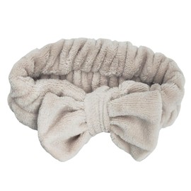 Awenbin Spa headband, bowknot headband in grey brown, reusable, soft and comfortable, preventing liquid from getting wet and disrupting hair, ideal for facial cleansing, bathing, and yoga exercises
