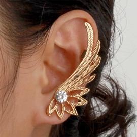 Andelaisi Boho Crystal Angel Wing Ear Cuff Earrings Gold Rhinestone Wing Wrap Crawler Earrings Gothic Angle Wing Crawler Climber Earring Vintage Cz Wing Cartilage Cuff Earrings Jewelry for Women