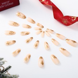 Outyua Almond Christmas Press on Nails Holiday Full Cover Nails Acrylic Fake Nails for Women and Girls 24Pcs (Christmas Style 1)