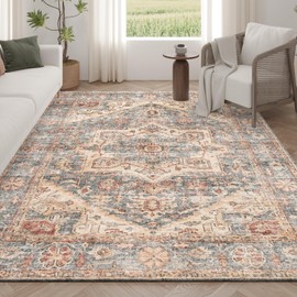 Area Rug 8x10 Large Living Room Rugs,Machine Washable Rug,Stain Resistant Soft Thin Carpet,Neutral Boho Vintage Home Decor,Indoor Non-Slip Rugs,for Bedroom,Office,Farmhouse,Dining