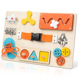 KDSFT Montessori Busy Board for Toddlers, 9-in-1 Wooden Sensory Toys for Fine Motor Skills, Educational Activity Board for Preschool Learning, Travel Toys Gift for Boys Girls 3 4 5