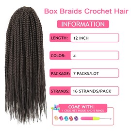 12 Inch Crochet Box Braids Pre Looped Middle Brown Box Braid Crochet Hair Straight Goddess Box Braids Crochet Hair for Women (12 Inch,7 Packs, 4)