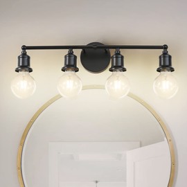 Eietonte 4-Light Vanity Light Fixture, Industrial Black Wall Sconce Lighting Fixture, Farmhouse Bathroom Wall Light, Vintage E26 Base Wall Lamp for Mirror Cabinet(Bulb Not Included)