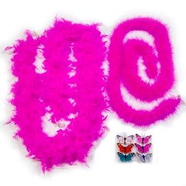 YCHTEWY-Elegant Turkey & Marabou Feather Boa - Glamorous 2-Yard Accessory for Parties, Weddings, Costumes & Décor (Pink)