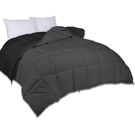 ROYALE LINENS Reversable Comforter - King Size Duvet Insert - All Season Soft Quilted Comforters with 8 Corner Tabs - Down Alternative Bedding Comforter - Duvet Insert (Black/Charcoal, King 90"x102")