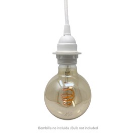 HALOTEC. E27 Metal Socket for Pendant Lights, White Pendant Lamp for the Ceiling, Metallic Rosette Ceiling Lamp Pile with 1 m Textile Cable, Lampshade Holder