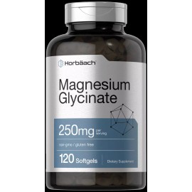 Horbäach Magnesium Glycinate Capsules 250 mg | 120 Softgels | Non-GMO | by Horbaach