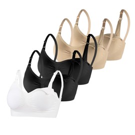LOTUSART Pack 5 Brasier de Lactancia Materna sin Varilla,Transpirables Ajustables Sujetadores Lactancia Maternidad,Brasieres de Gran con Extensores y Copas Extraíbles