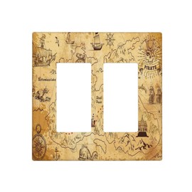 Sghxwp Decorative Switch Plate Covers Pirate Treasure Map Nautical Island Ship Retro Yellow 2 Gang Double Rocker Decora Light Switch Cover Dual Outlet Wall Plate Electrical Faceplate GFCI