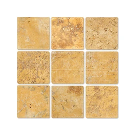 Gold (Yellow) Travertine 4 X 4 Field Tile, Tumbled