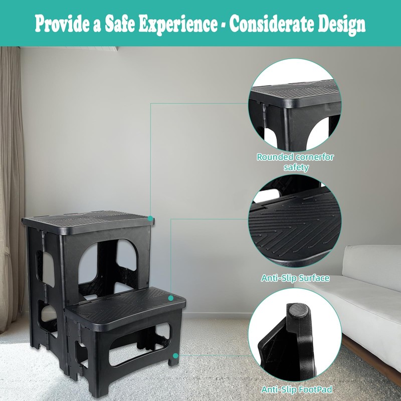 MavHubrix Folding 2-Step Stool for Adults,Small Collapsible Portable Foot Stool,Foldable