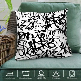 Shrahala Graffiti Abstract Tags Decorative Throw Pillow Cover, Letters Without Meaning Hand Street Square Pillowcase Blended Double-Sided No Inserts for Bedroom Living Room Set of 2 (20 x 20 in)
